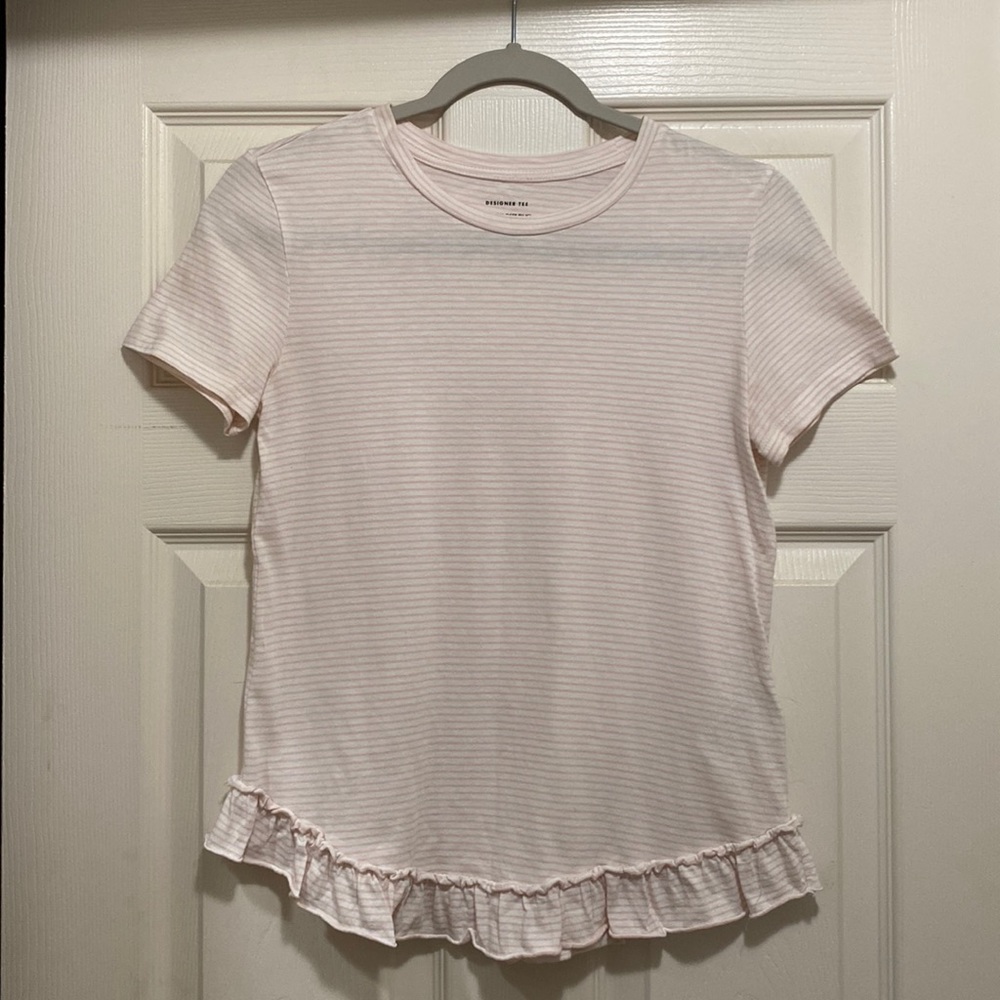Banana Republic pink striped ruffle t-shirt